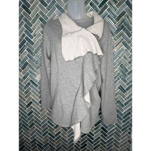SOFT SURROUNDINGS CASCADING RUFFLE FRONT ZIP UP HEATHER GRAY SWEATSHIRT JACKET S